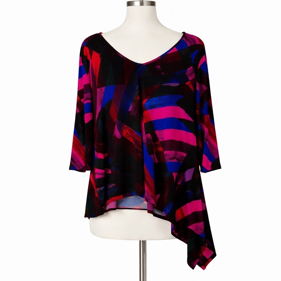 Clara Sun Woo Jersey 3/4 Sleeves Top Women's 2x Colorful Asymmetric